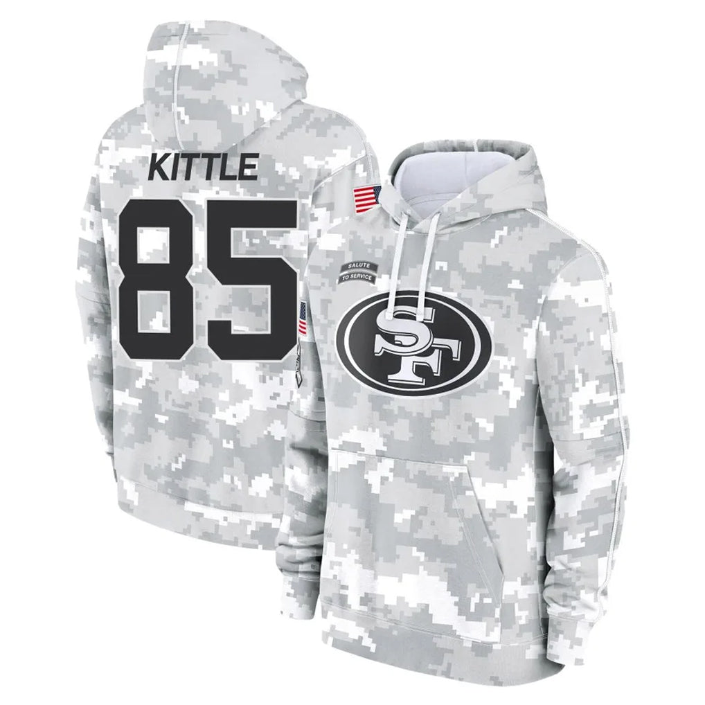 SF.49ers #85 George Kittle Player Arctic Camo Limited Salute to Service Pullover Hoodies Game PETTCS Stitched Jerseys