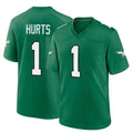 P.Eagles #1 Jalen Hurts Player Green Kelly Alternate Home Game PETTCS Stitched Jerseys