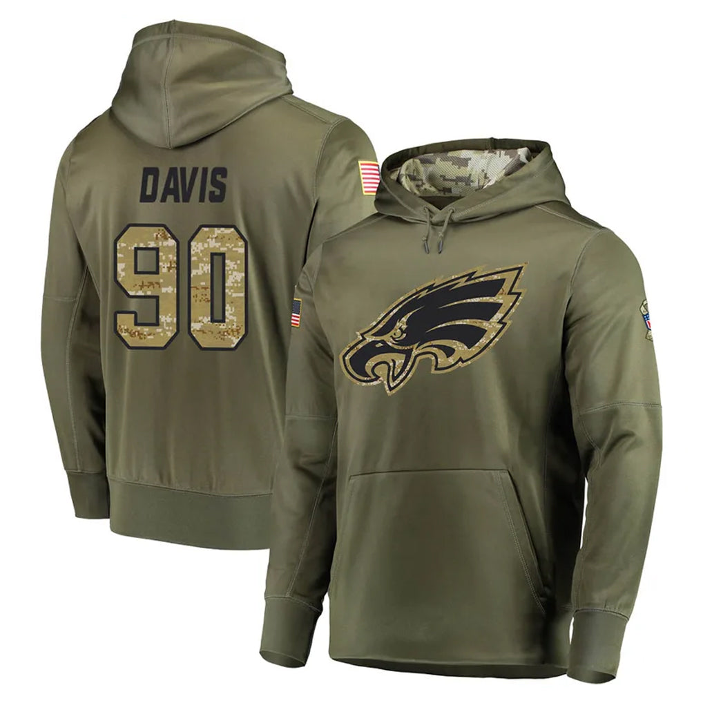 P.Eagles #90 Jordan Davis Player Olive Salute to Service Pullover Hoodies Home Game PETTCS Stitched Jerseys