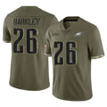 P.Eagles #26 Saquon Barkley Player Olive Salute To Service Limited PETTCS Stitched Jerseys