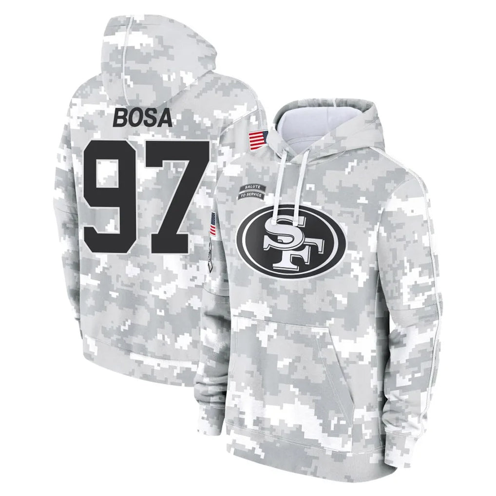 SF.49ers #97 Nick Bosa Player Arctic Camo Limited Salute to Service Pullover Hoodies Game PETTCS Stitched Jerseys