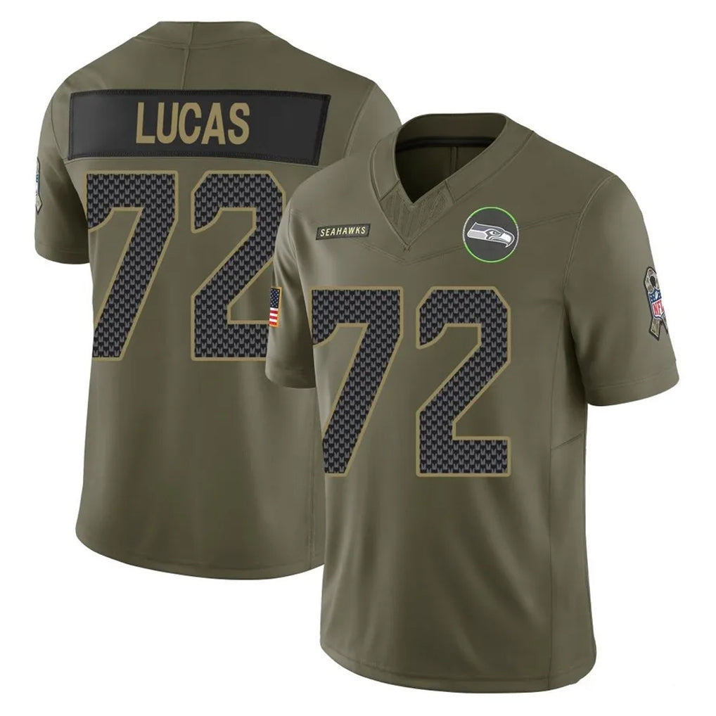 S.Seahawks #72 Abraham Lucas Player Olive 2025 Salute To Service Limited Home Game PETTCS Stitched Jerseys