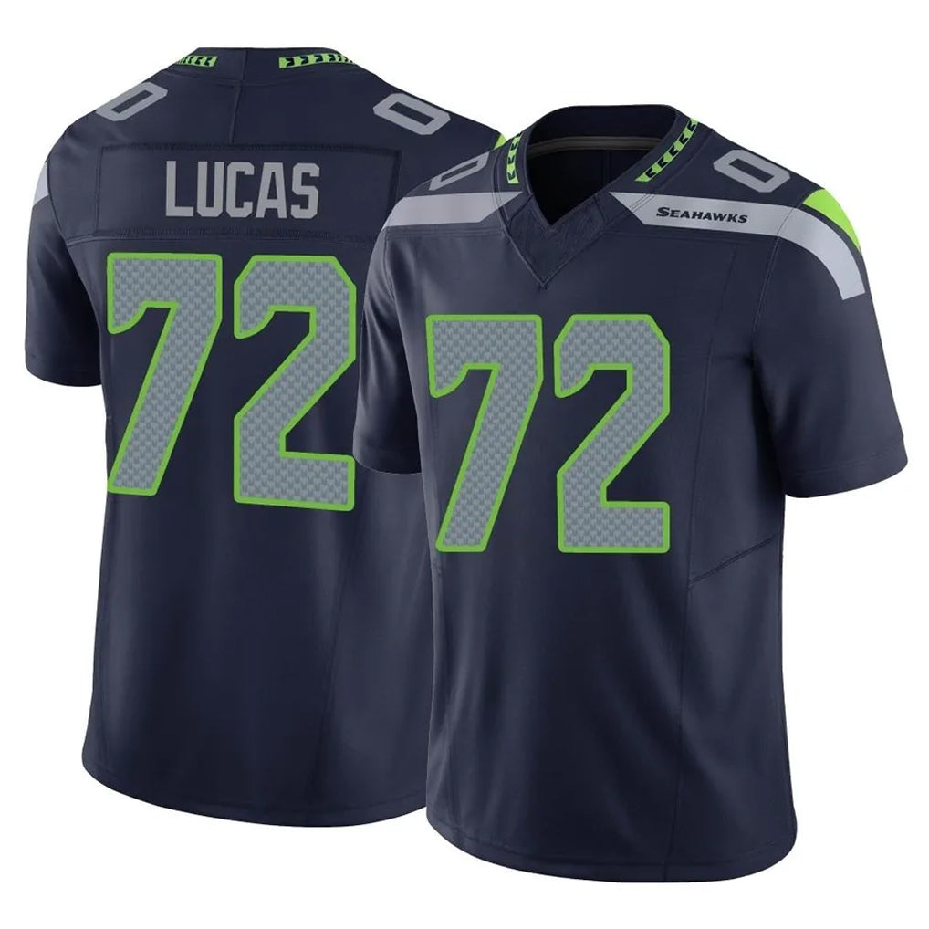 S.Seahawks #72 Abraham Lucas Player Navy Limited Vapor F.U.S.E. Home Game PETTCS Stitched Jerseys