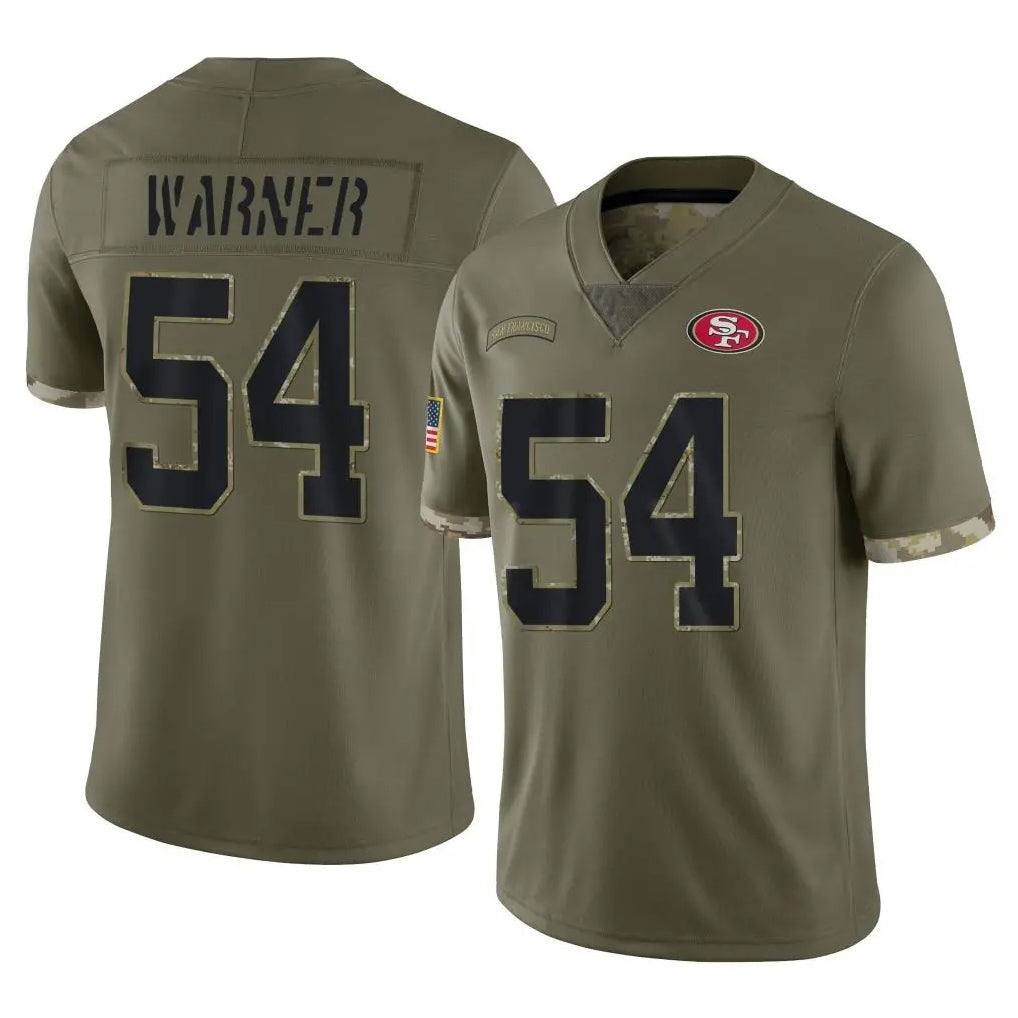 SF.49ers #54 Fred Warner Player Olive Limited Salute To Service Home Game PETTCS Stitched Jerseys