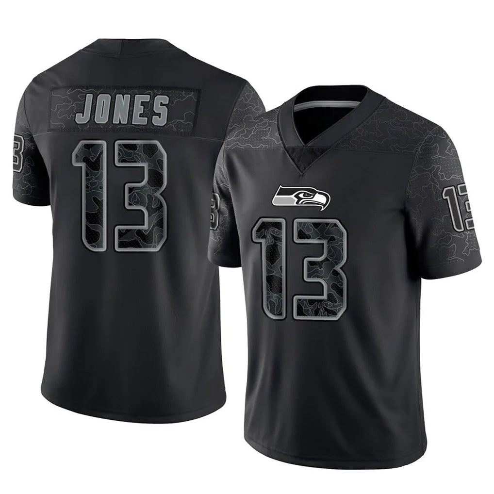 S.Seahawks #13 Ernest Jones IV Player Black Limited Reflective Home Game PETTCS Stitched Jerseys