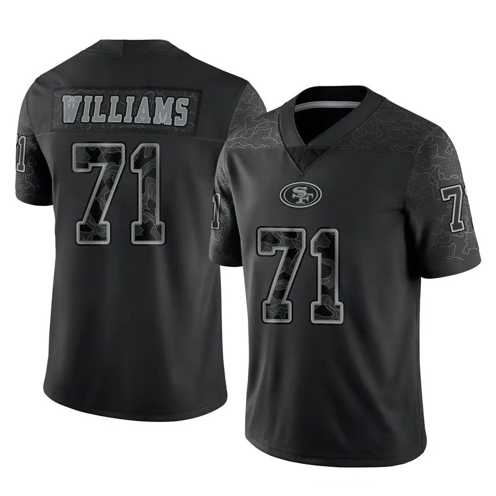 SF.49ers #71 Trent Williams Player Black Limited Reflective Home Game PETTCS Stitched Jerseys