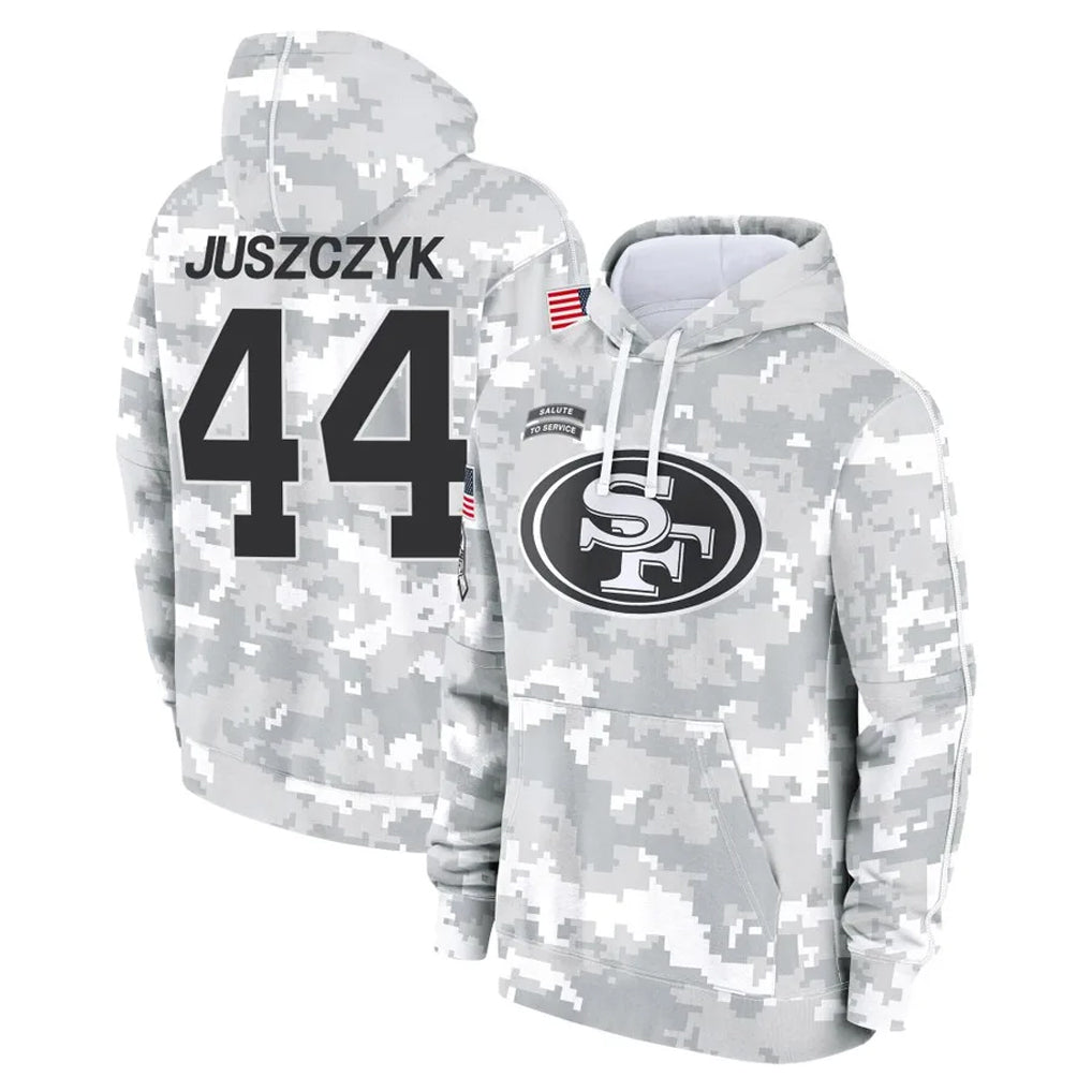 SF.49ers #44 Kyle Juszczyk Player Arctic Camo Limited Salute to Service Pullover Hoodies Game PETTCS Stitched Jerseys
