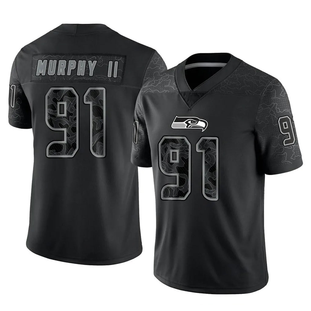 S.Seahawks #91 Byron Murphy II Player Black Limited Reflective Home Game PETTCS Stitched Jerseys