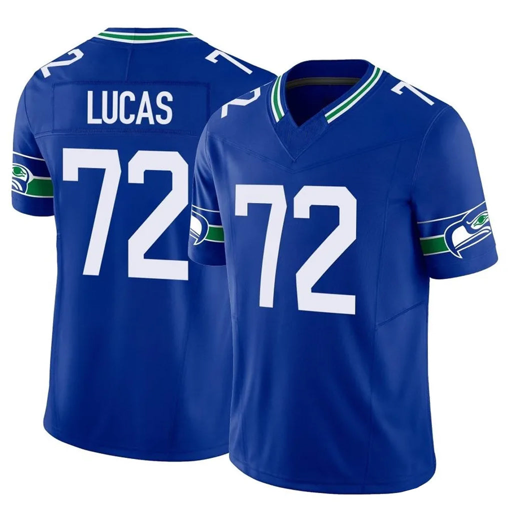 S.Seahawks #72 Abraham Lucas Player Royal Limited Throwback Vapor F.U.S.E. Home Game PETTCS Stitched Jerseys