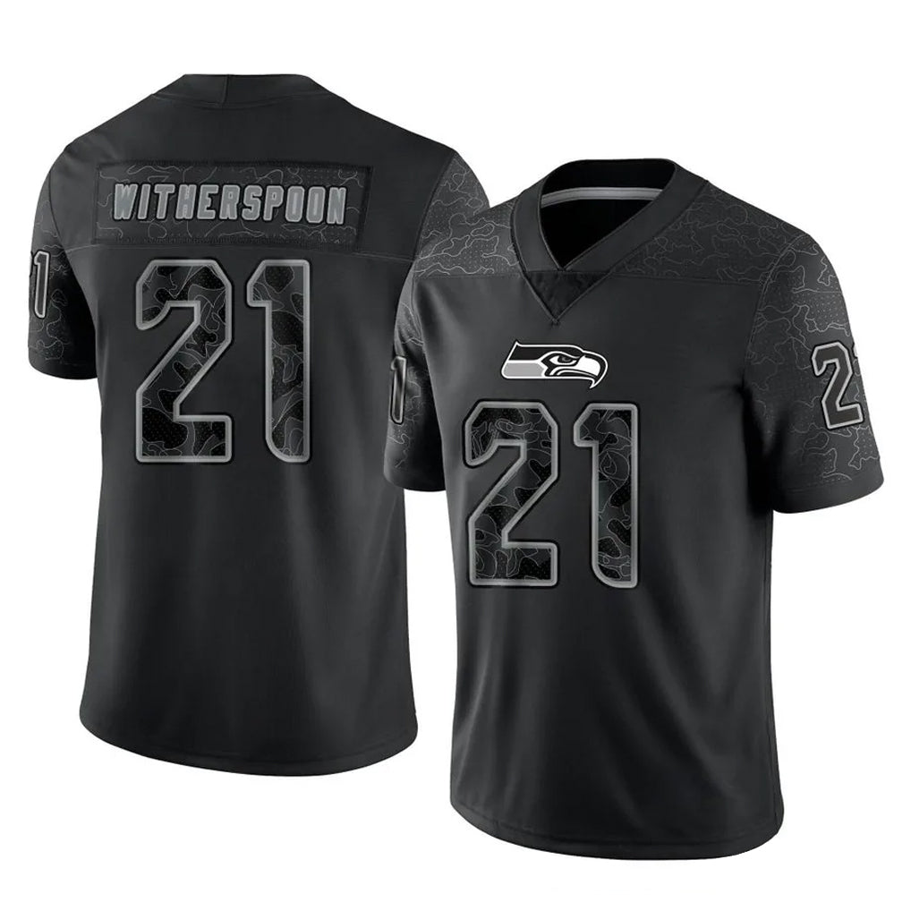 S.Seahawks #21 Devon Witherspoon Player Black Limited Reflective Home Game PETTCS Stitched Jerseys