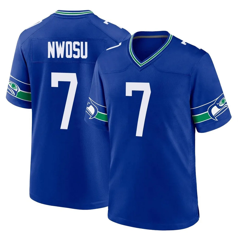 S.Seahawks #7 Uchenna Nwosu Player Royal Throwback Home Game PETTCS Stitched Jerseys