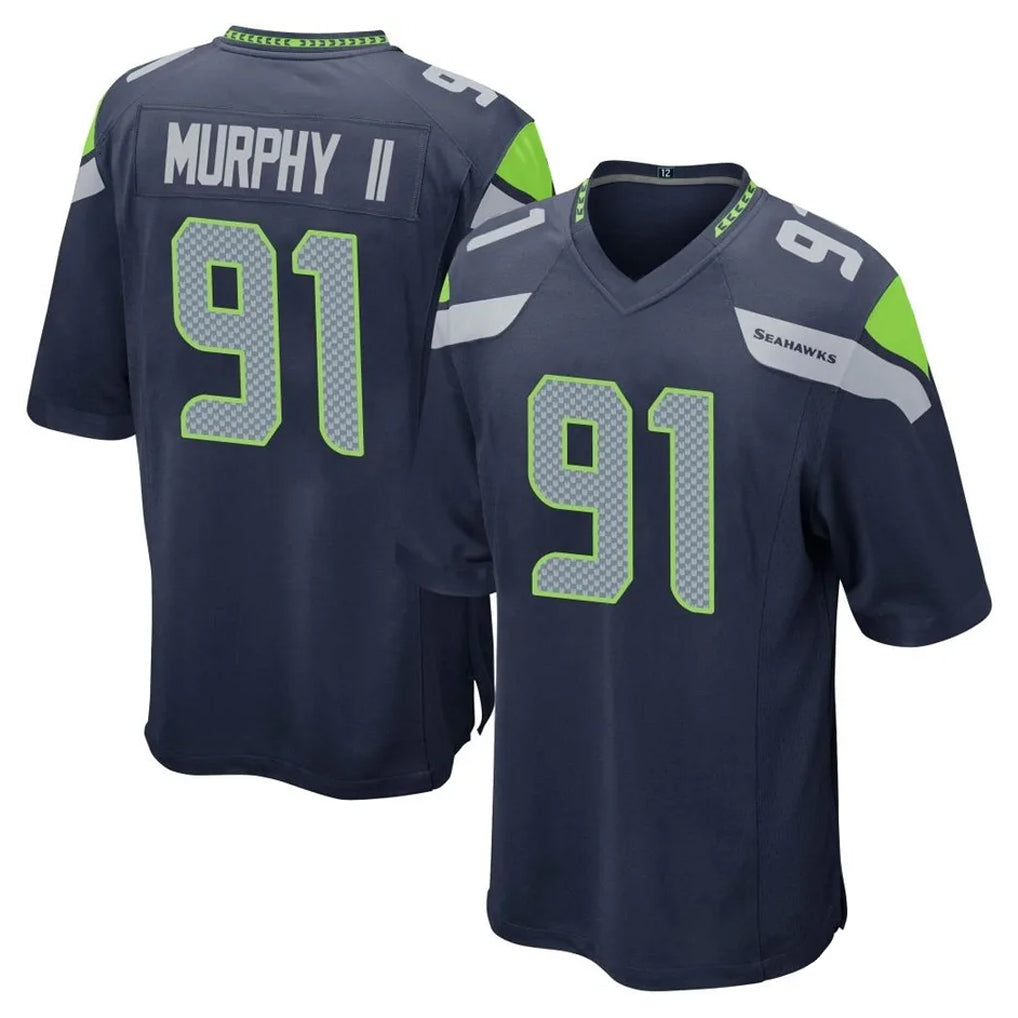 S.Seahawks #91 Byron Murphy II Player Navy Home Game PETTCS Stitched Jerseys