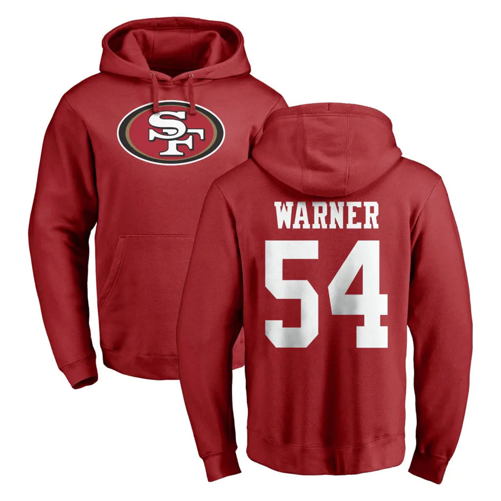 SF.49ers #54 Fred Warner Player Red LOGO Pullover Hoodies Home Game PETTCS Stitched Jerseys