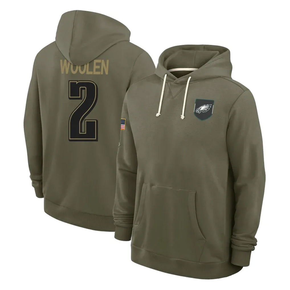 P.Eagles #2 Riq Woolen Player Olive Salute to Service Pullover Hoodies Limited PETTCS Stitched Jerseys