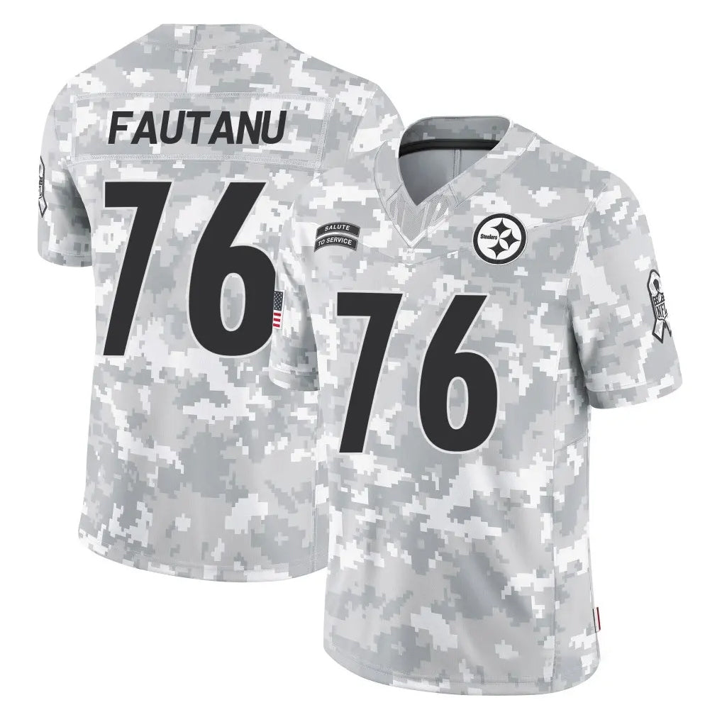 P.Steelers #76 Troy Fautanu Player Arctic Camo Limited Salute To Service Home Game PETTCS Stitched Jerseys