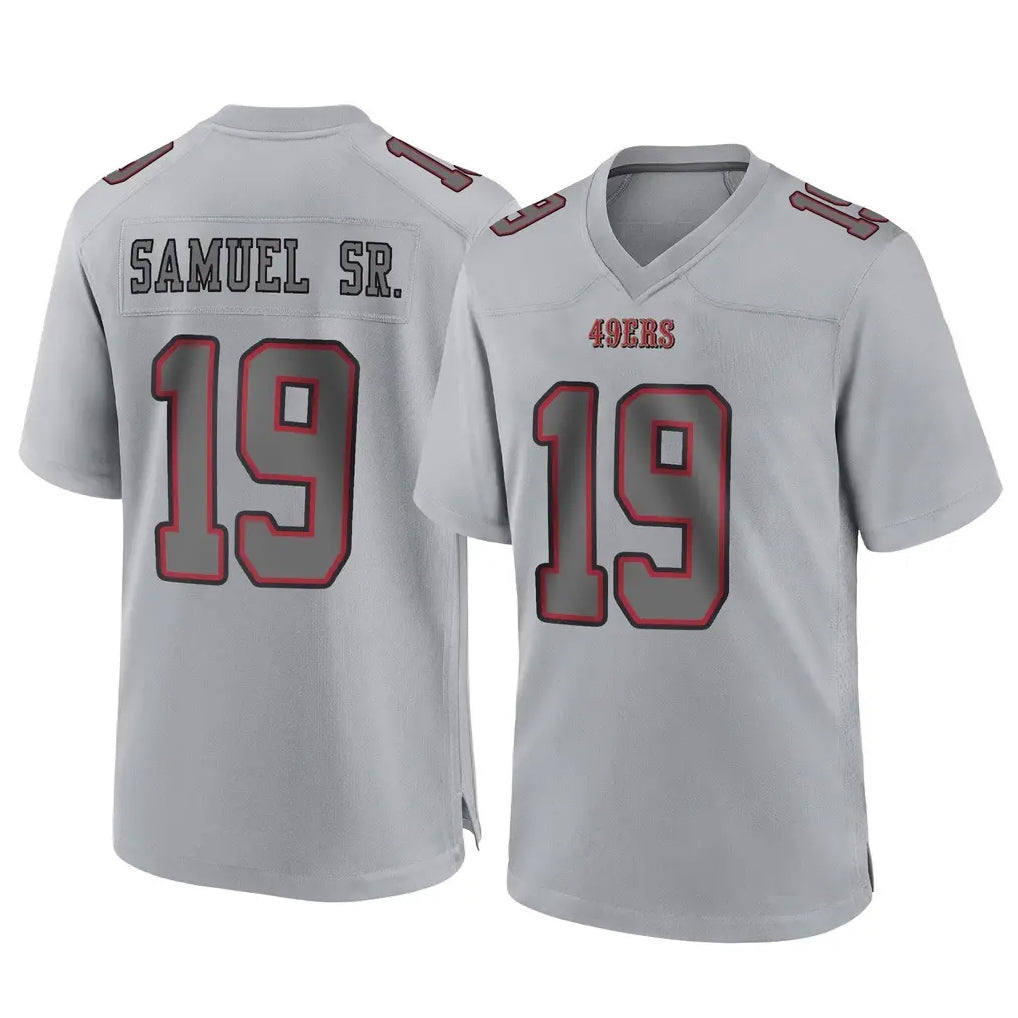 SF.49ers #19 Deebo Samuel Sr. Player Gray Atmosphere Fashion Home Game PETTCS Stitched Jerseys