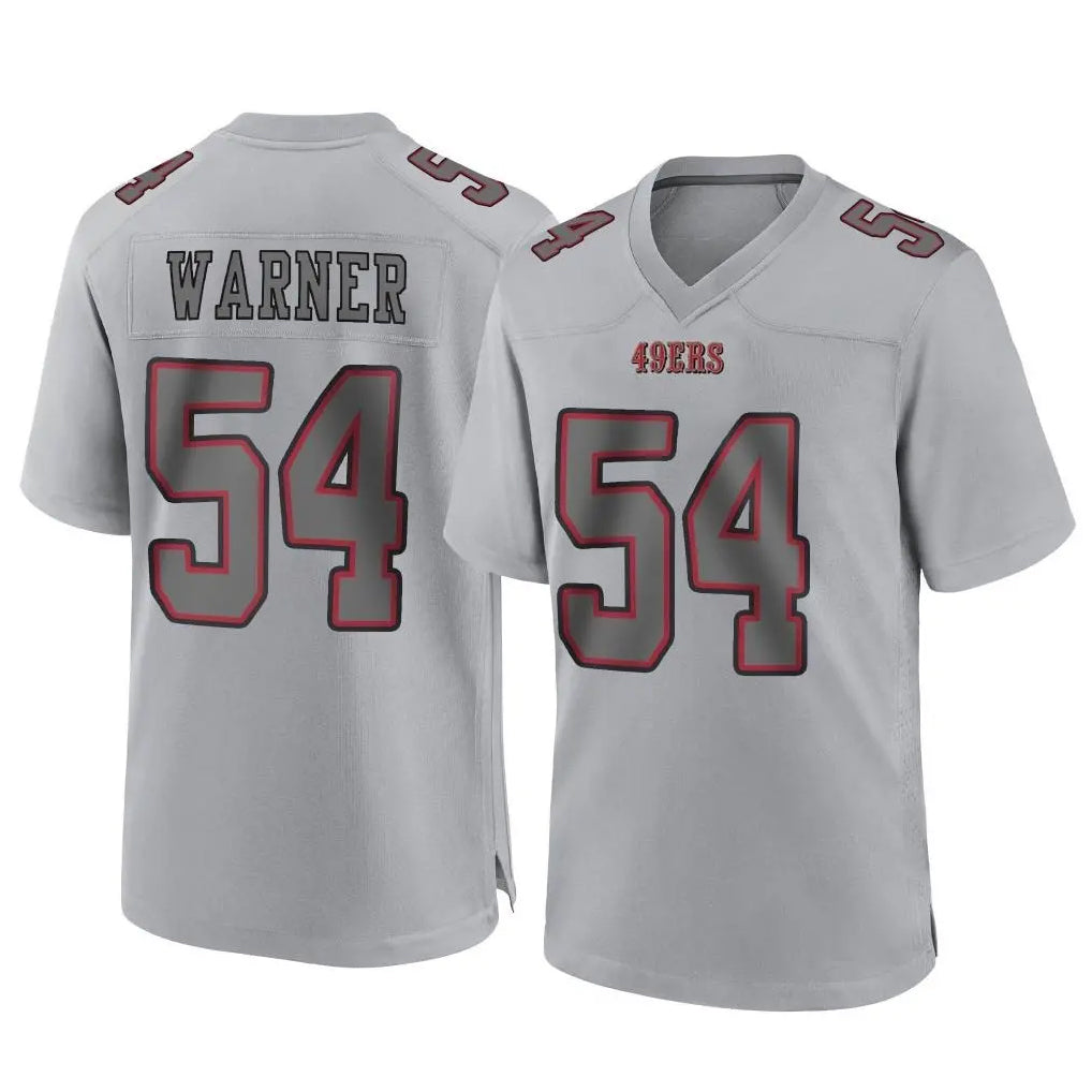 SF.49ers #54 Fred Warner Player Gray Atmosphere Fashion Home Game PETTCS Stitched Jerseys