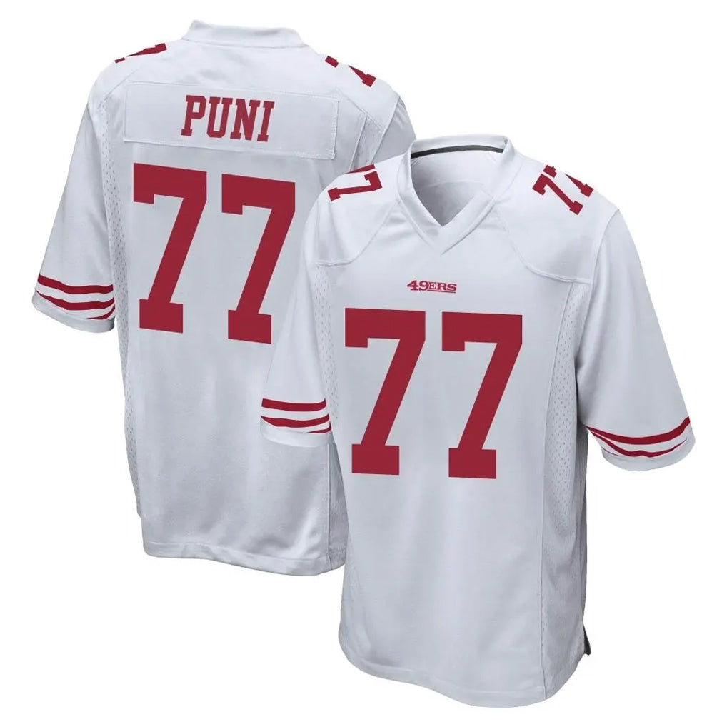 SF.49ers #77 Dominick Puni Player White Home Game PETTCS Stitched Jerseys