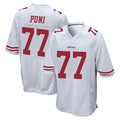 SF.49ers #77 Dominick Puni Player White Home Game PETTCS Stitched Jerseys