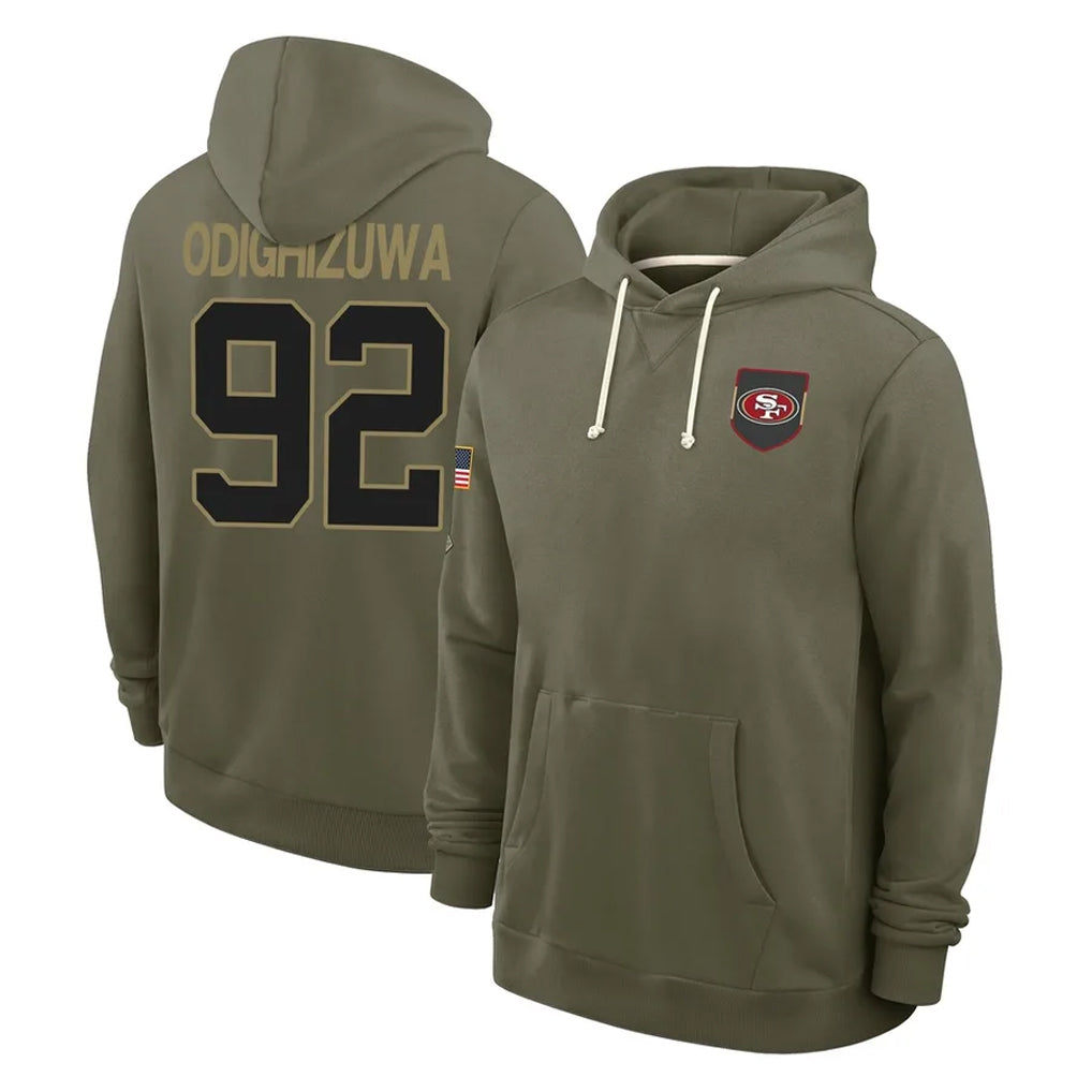 SF.49ers #92 Osa Odighizuwa Player Olive Salute to Service Pullover Hoodies Limited PETTCS Stitched Jerseys