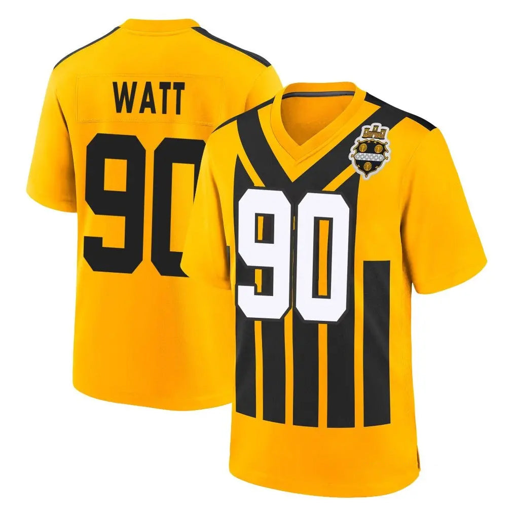 P.Steelers #90 T.J. Watt Player Gold Limited 1933 Throwback Home Game PETTCS Stitched Jerseys