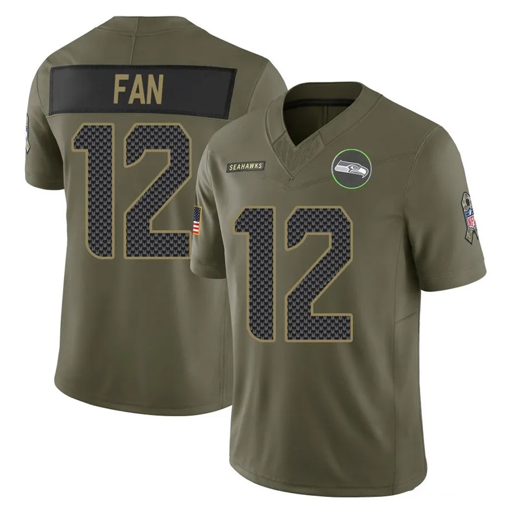 S.Seahawks #12 12th Fan Player Olive 2025 Salute To Service Limited Home Game PETTCS Stitched Jerseys