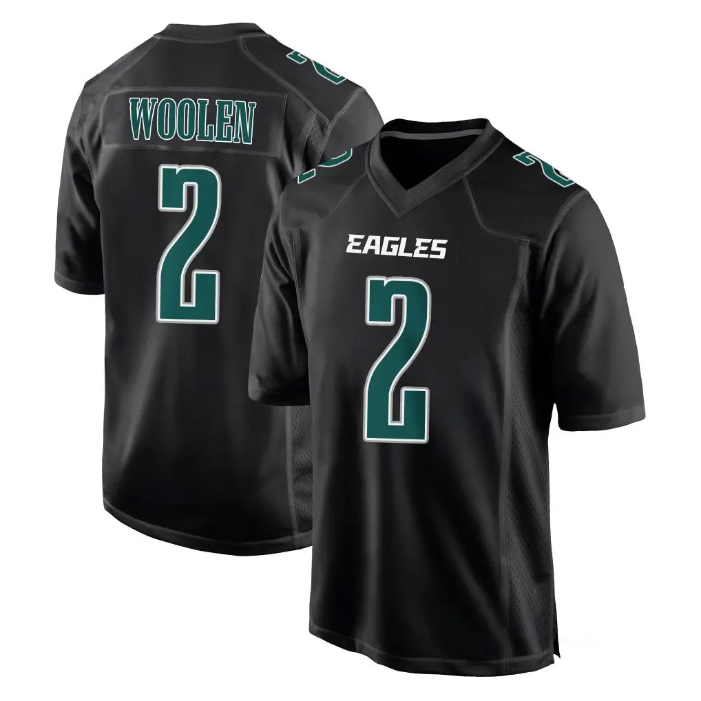 P.Eagles #2 Riq Woolen Player Carbon Black Fashion Home Game PETTCS Stitched Jerseys